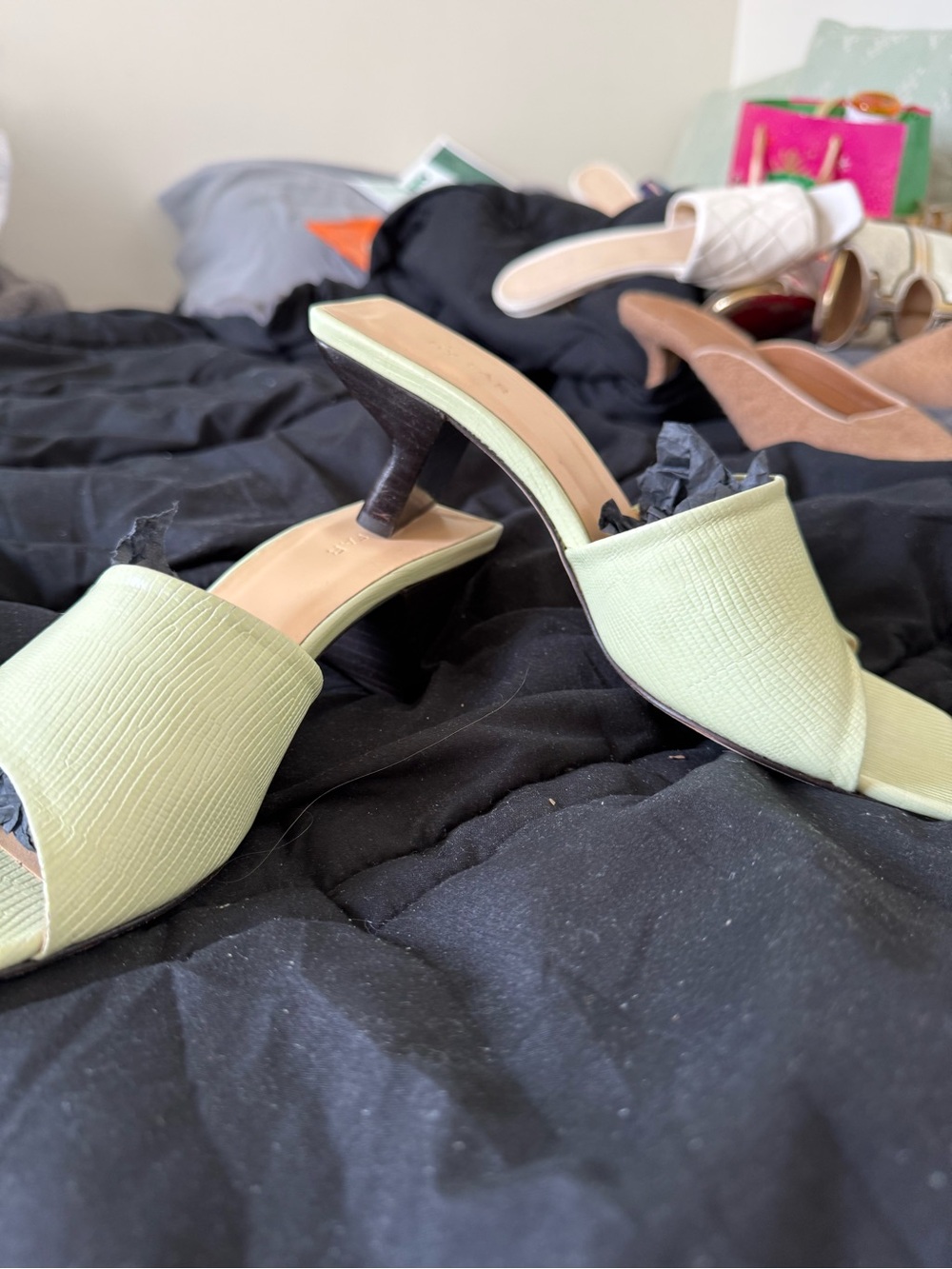 BY FAR Light Green Open-Toe Mule Heels